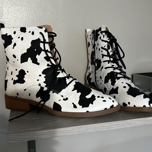 Vienna Cow Print Combat Boots